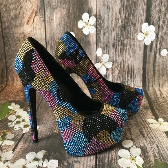 Steve Madden Colorful Rhinestone Platform Heels - Picture 1 of 7